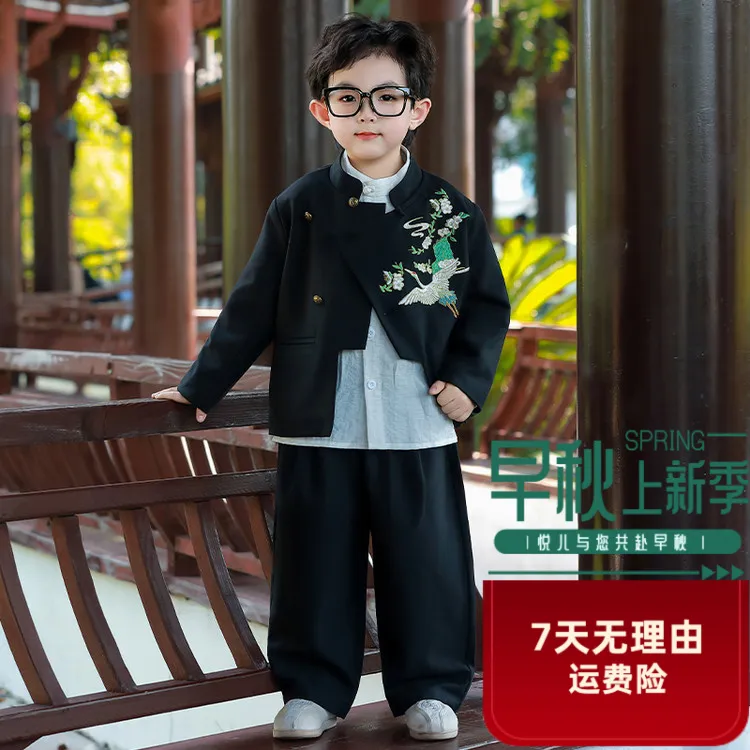 儿童男童女童童装套装汉服唐装西装中山装新中式男童古风西装套装