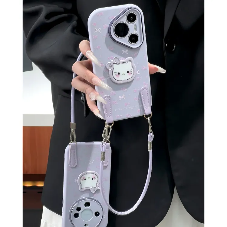 雅天立紫色碎花kitty支架适用苹果17/15手机壳女华为vivoppo小米