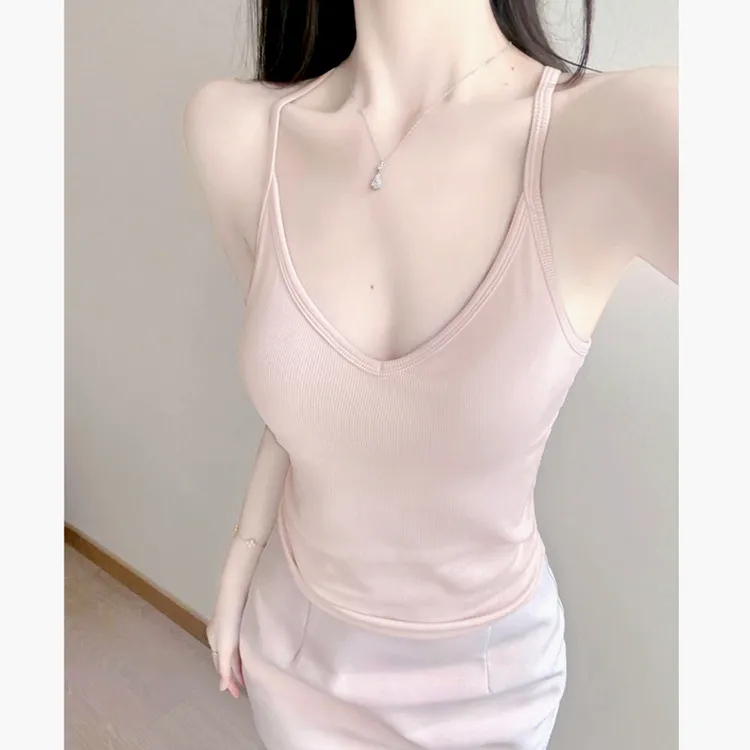 【高定复刻】粉色吊带背心女夏季2025新款运动瑜伽外穿V领无袖上衣