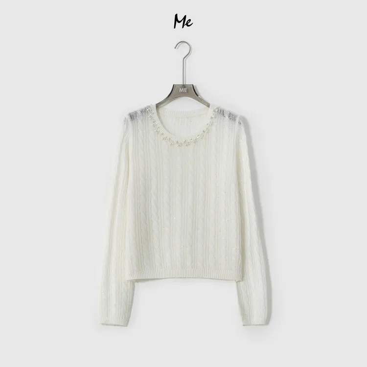 ME【星光少女】羊驼毛山羊绒混纺手缝钉珠百搭时尚针织毛衣MESA1935