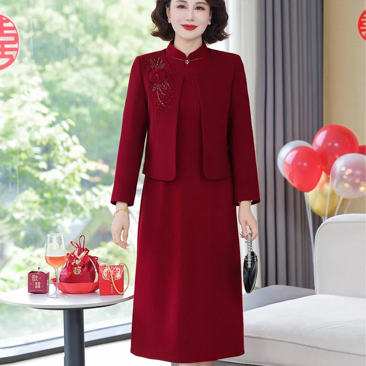 年轻妈妈结婚礼服2025新款十月婚宴装喜婆婆裙子套装两件套高级感