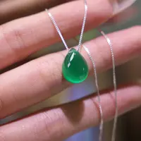 绿玛瑙玉髓吊坠 S925银盒仔链时尚锁骨链