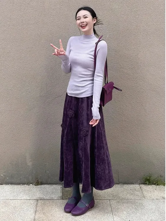 【全额运补】法式名媛千金气质灯芯绒半身裙女2025高腰显瘦中长裙