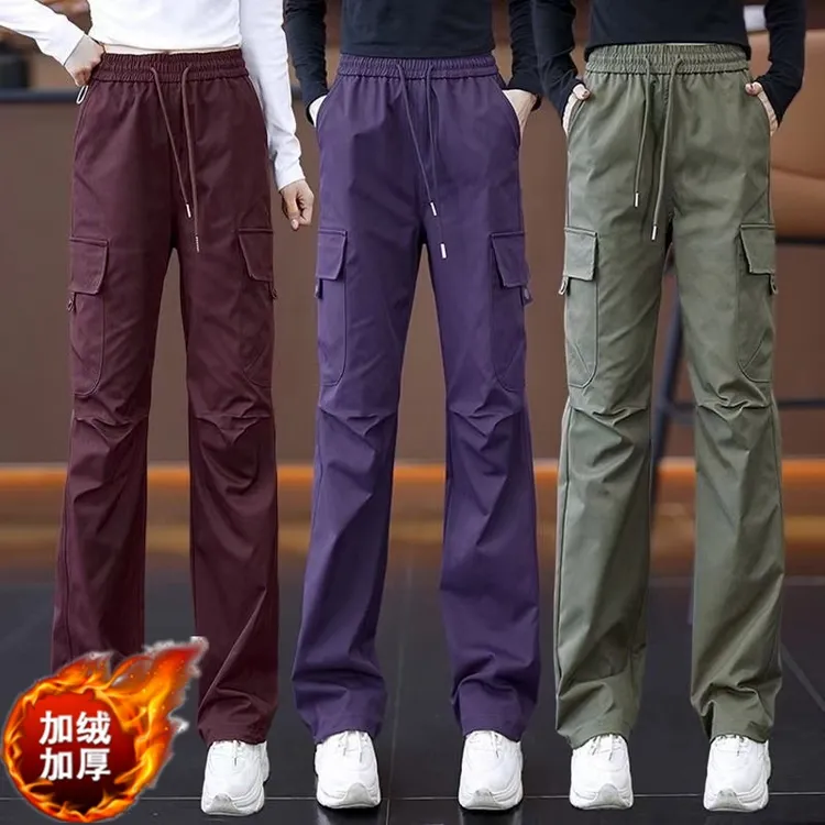 工装裤女秋冬季加绒新款宽松显瘦直筒束脚两穿百搭休闲裤运动裤女