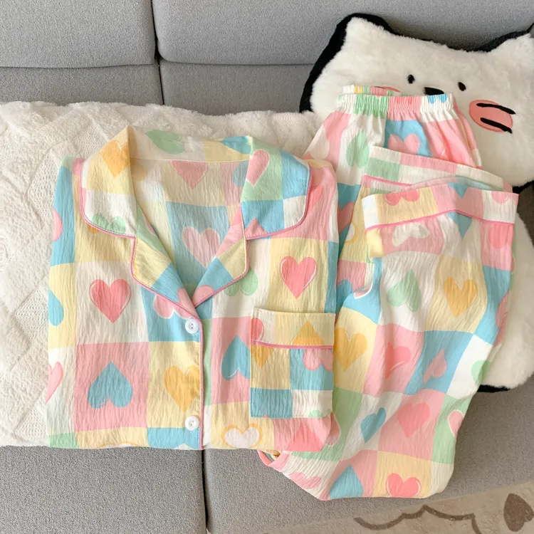 长袖翻领睡衣女春秋季长袖长裤甜美可爱卡通家居服开衫套装3606
