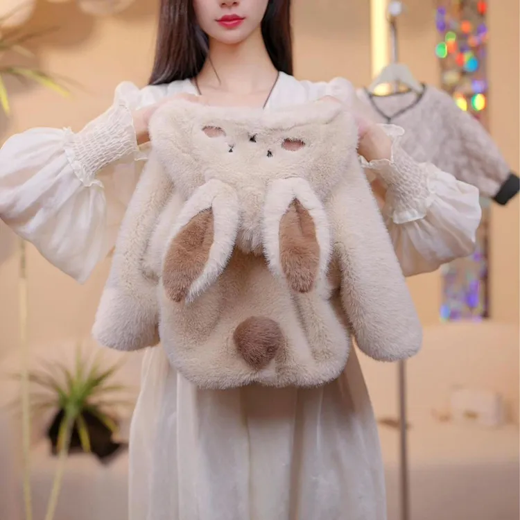 2024冬款毛毛外套韩版可爱风兔耳朵加绒加厚时尚洋气男童女童中性