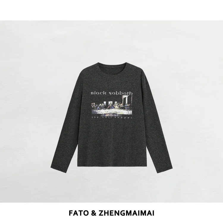 【郑买买】最后的晚餐 新款时尚百搭宽松显瘦舒适长T恤 QDD50919T1