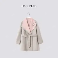 DALI PLUS“骆马绒呢大衣”双面双色银灰粉系带收腰双面呢-D5CK2215