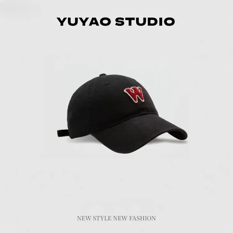 【W】秋冬新款重工磨毛水洗纯棉棒球帽贴标韩版鸭舌帽简约百搭小众