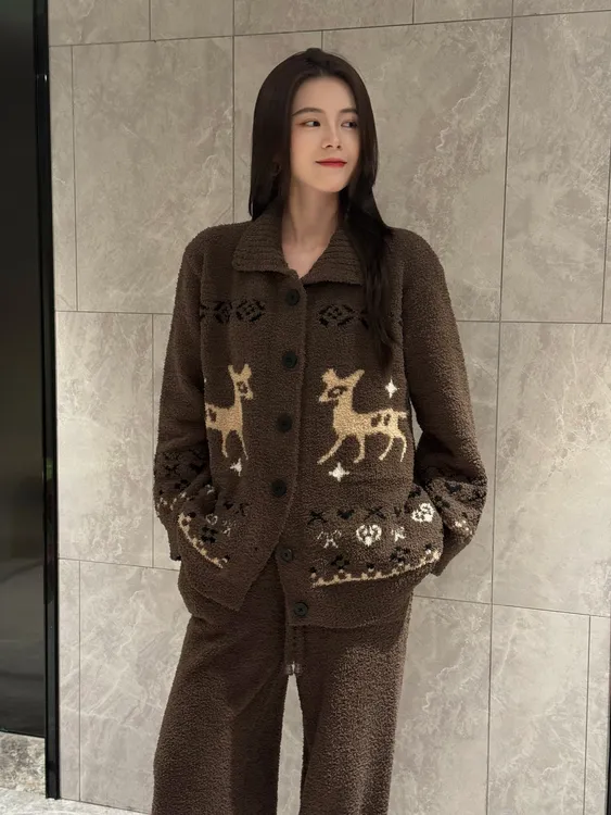 家居服套装可外穿长裤秋冬保暖提花冬季小香风女睡衣