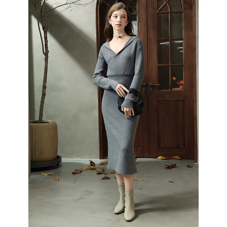 Mix Selection｜格雷裙 澳洲美丽诺羊毛修身连衣裙长袖MSCJQ0923