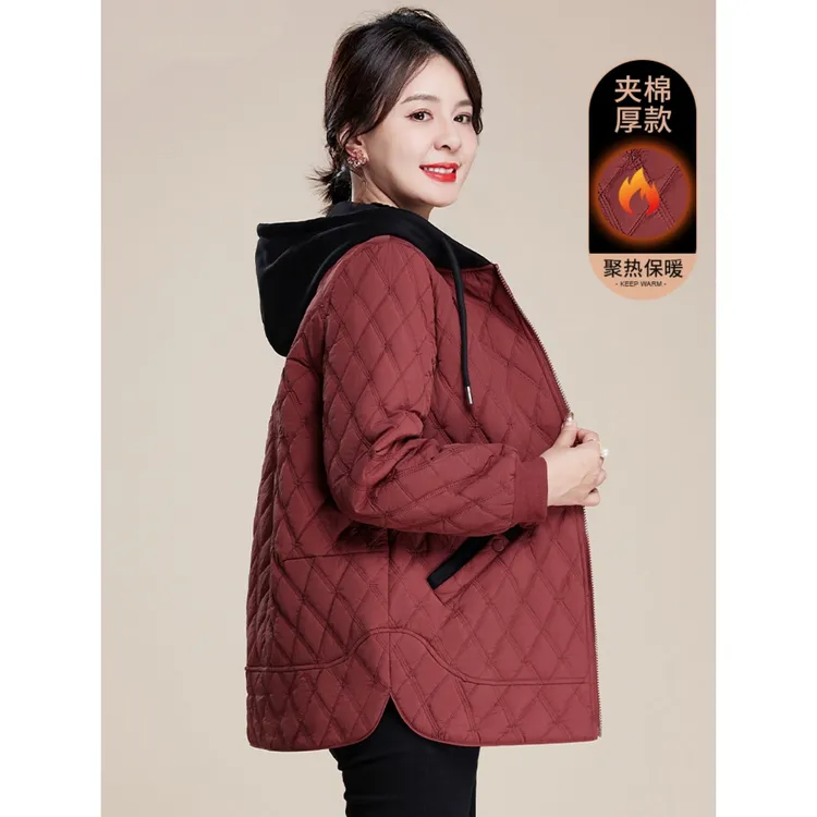 中年妈妈秋冬轻薄羽绒棉服洋气2025新款中老年女冬装棉袄连帽外套