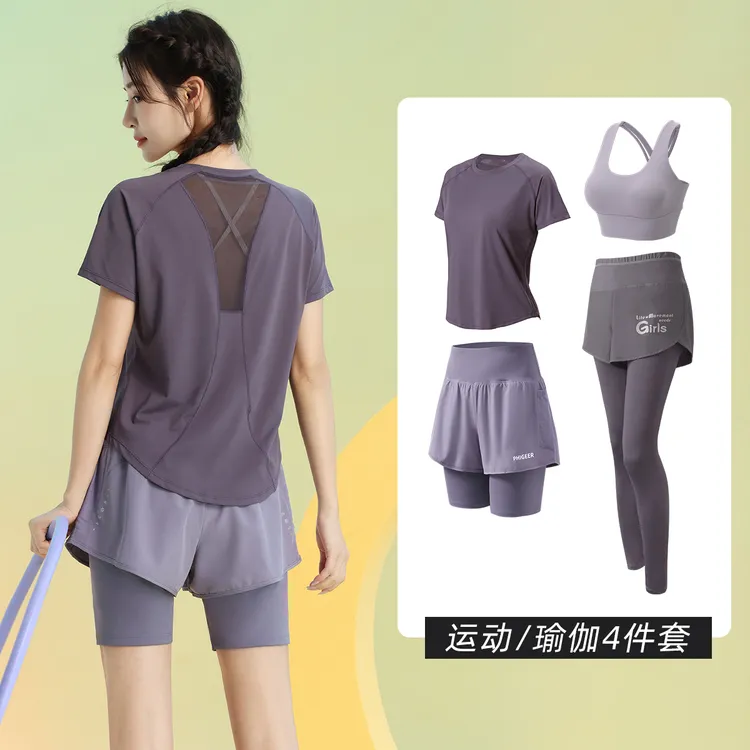 跑步速干套装女2025新款夏季专业晨跑服三分裤防走光健身衣短袖