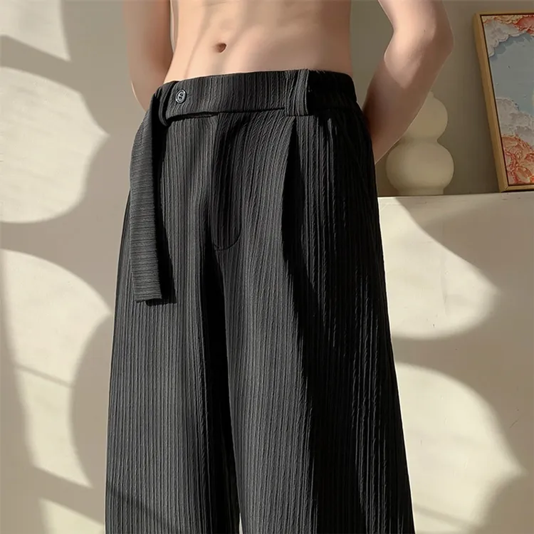 意式那不勒斯黑色西裤男款高级垂坠感阔腿裤夏季直筒宽松休闲裤子