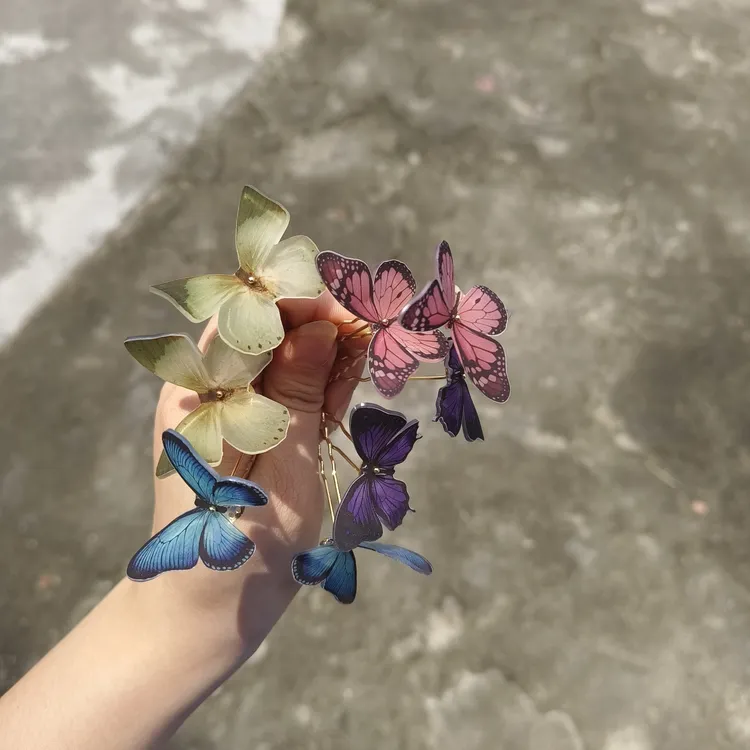 （蝴蝶）热缩片小u钗夹簪汉服配饰唐风古风头饰品发簪（青黛簪阁）