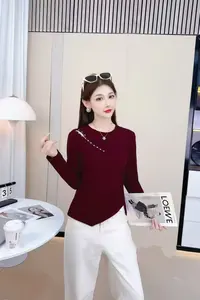 0651#珠子镂空款长袖上衣女衬衫显瘦气质洋气时尚百搭秋冬