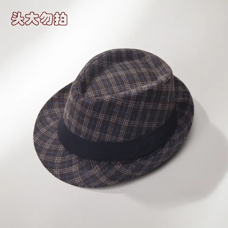 新款休闲风经典格子小礼帽春秋季复古格纹帽子男中老年男士礼帽