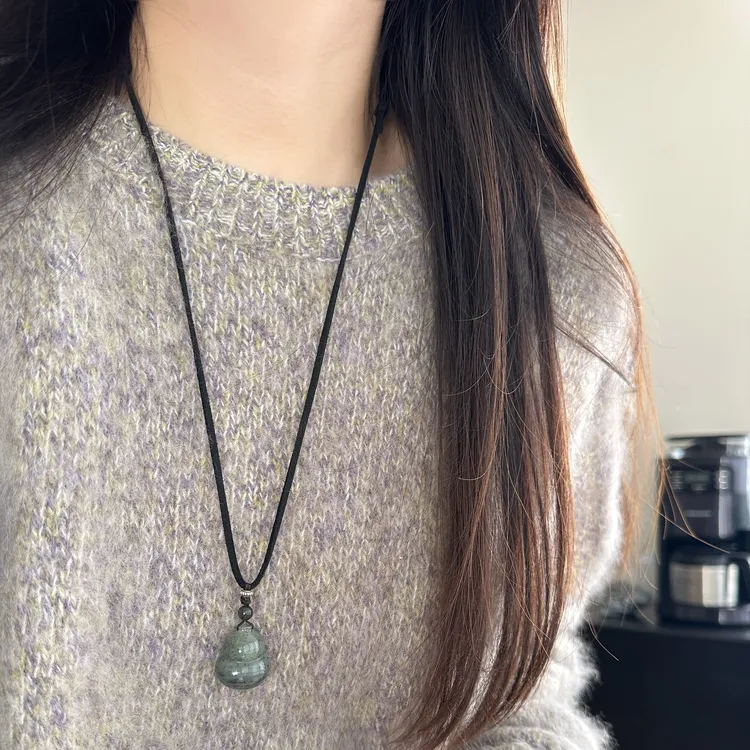 链子925银 原创设计时尚简约百搭气质女绿葫芦黑绳银项链6#3960
