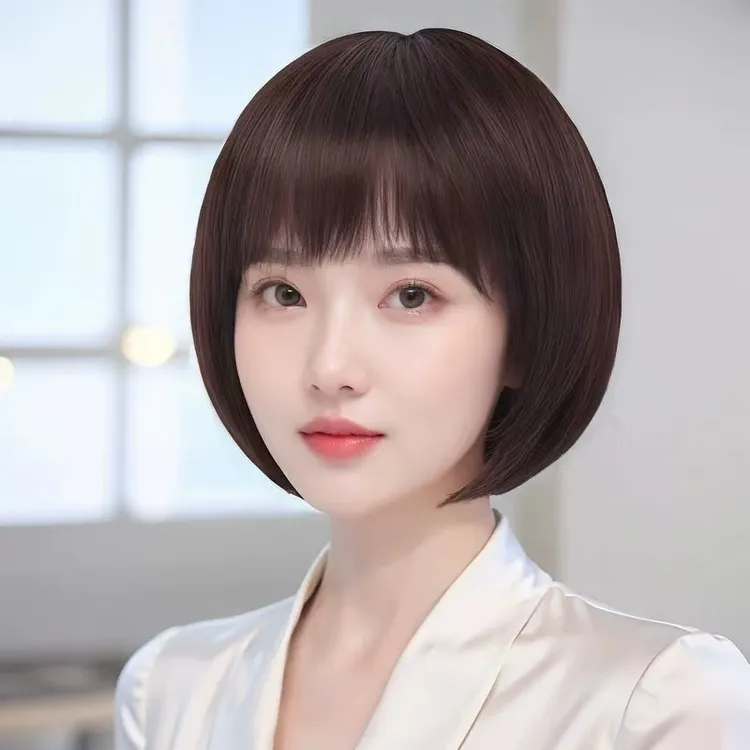 蓬松减龄波波头女真发真人发丝自然短发假发整顶假发套全头套