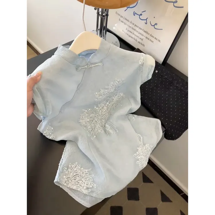 新中式复古提花盘扣短袖衬衫女夏2025气质禅意国风衬衣旗袍领上衣