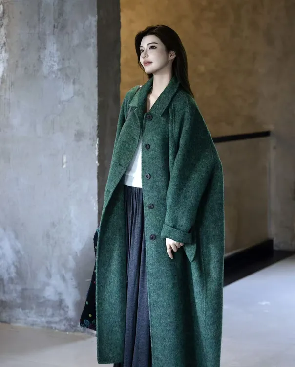 24015-高定款欧版斗篷大衣宽松廓型大衣定制气质时尚毛呢大衣