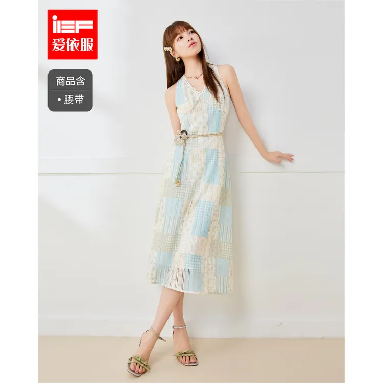 IEF/爱依服连衣裙2025夏季新款浪漫淑女气质度假风背心长裙流光风