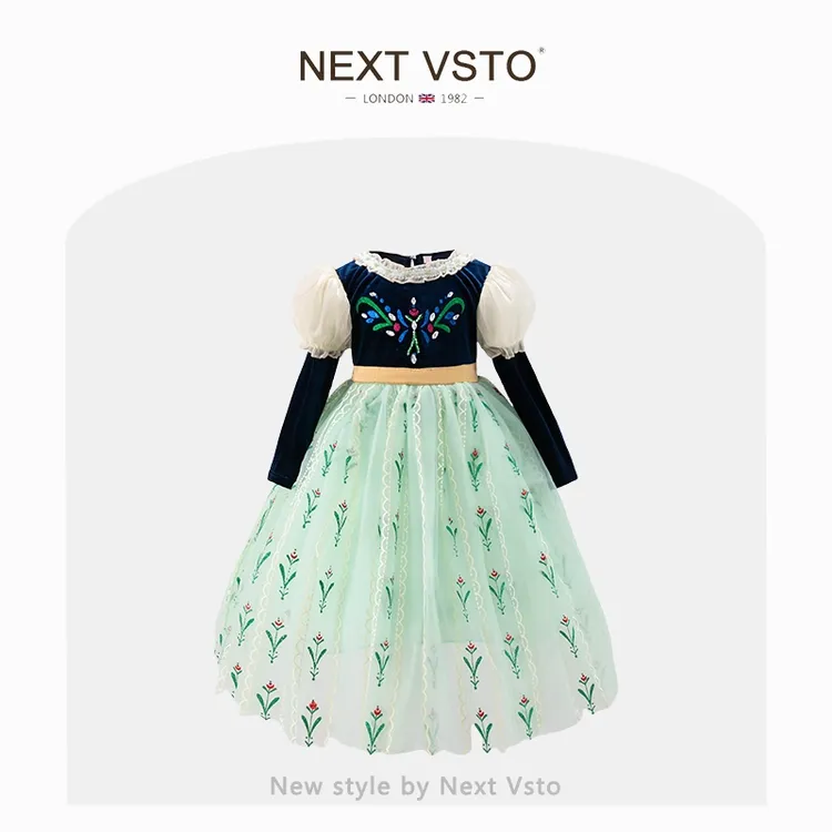 英国NEXT VSTO女童安娜公主裙春秋洋气儿童丝绒礼服蓬蓬纱连衣裙