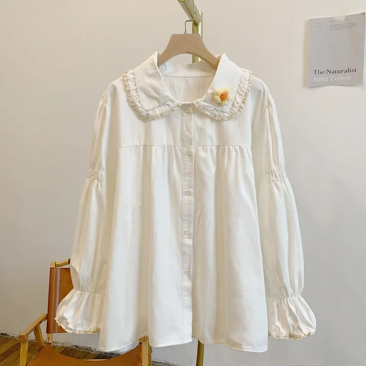 小雏菊C5001小花蕾丝边全开扣翻领衬衫