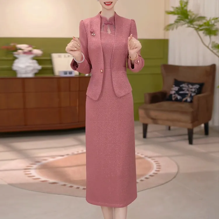 高端新中式国风两件套连衣裙女2025春秋新款妈妈气质时尚套装裙子