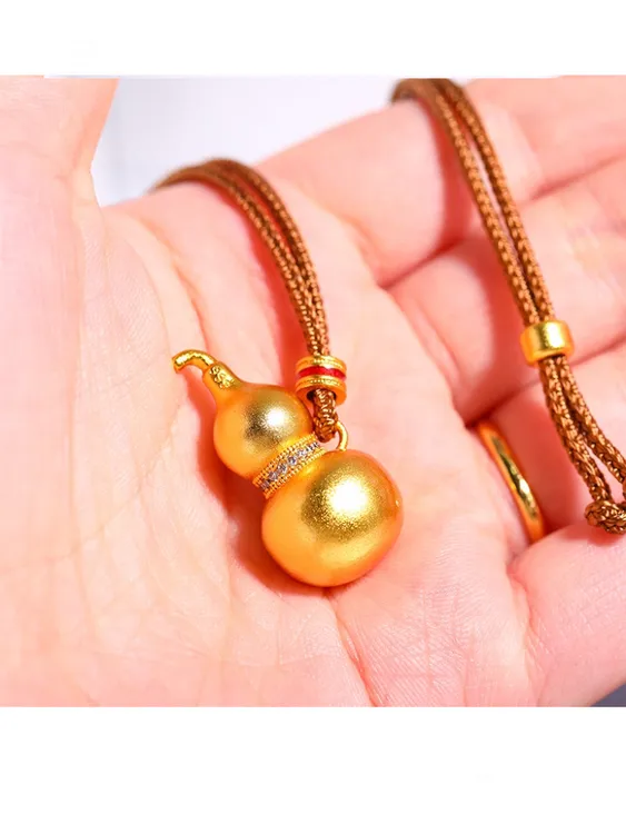 铜合金合成锆石吊坠 【萌晴手作】新中式葫芦项链高级感编织绳福禄