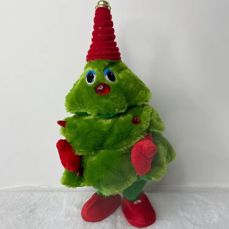 跨境电动萨克斯圣诞树毛绒玩具吉他会唱歌发光跳舞圣诞树电动玩具
