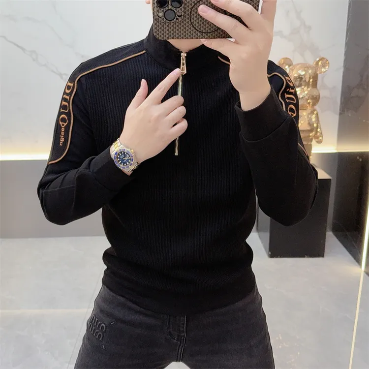 2025新款欧货秋冬男士卫衣拉链POLO衫修身印花条纹加厚打底衫1002