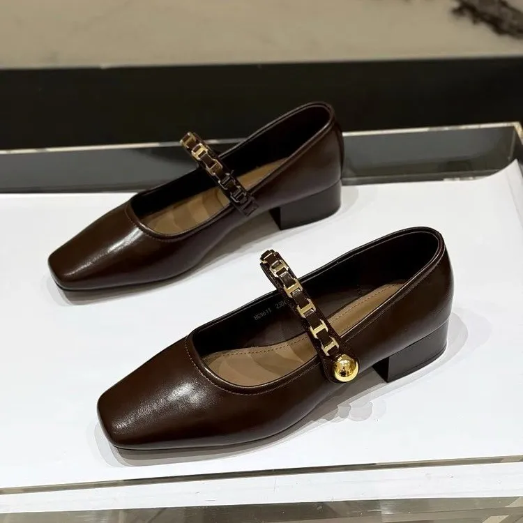 浅口玛丽珍鞋夏季方头粗跟单鞋跟鞋高跟复古法式百搭