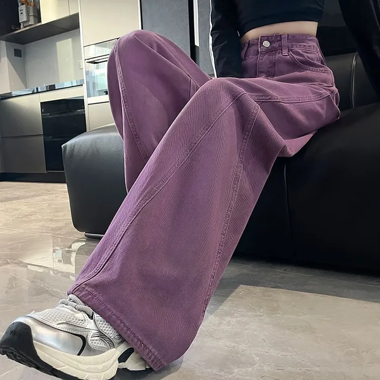 2025春季新款春夏设计宽松直筒葡萄牛阔腿高腰显瘦拖地弯刀裤子