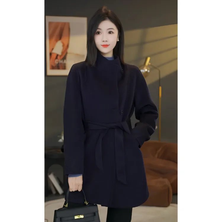 【杨杨专属】曼贝秋冬新款高端百搭双面羊绒大衣8584044深墨蓝外套
