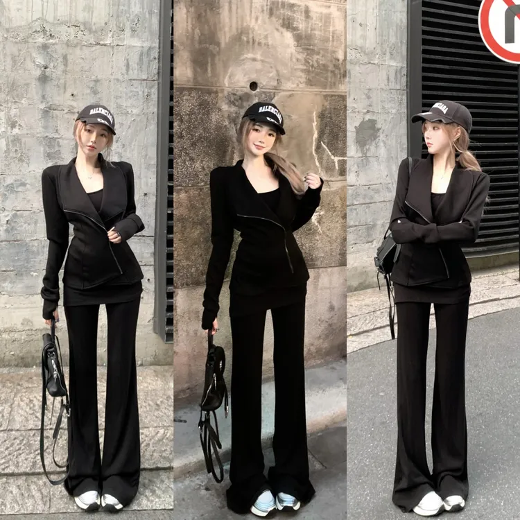 纸片人爆瘦王武士套装弹力慕斯绒舒适主义女时尚休闲百搭三件套