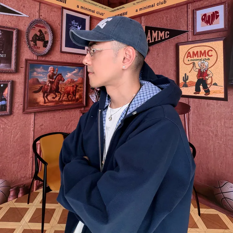 a minimal club复核双层毛边贴布绣连帽卫衣双头拉链休闲AM59ST06