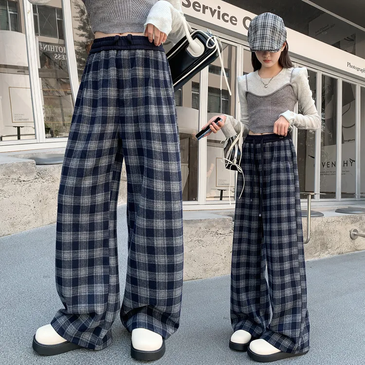 女童裤子春秋款2025新款女孩儿童洋气格子裤秋装长裤女大童阔腿裤