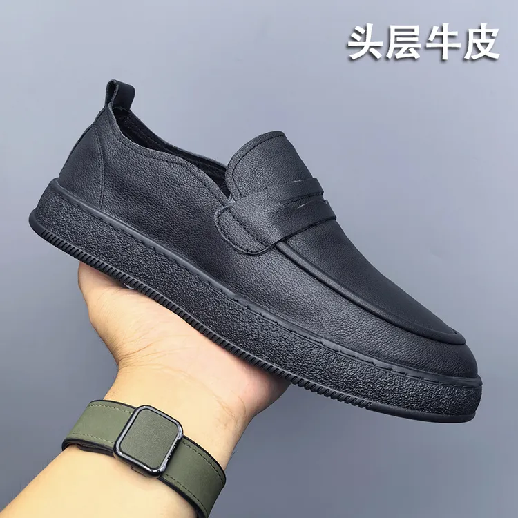 头层软牛皮一脚蹬男鞋夏季防滑透气休闲皮鞋男士单皮鞋潮鞋豆豆鞋