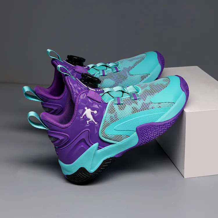 篮球鞋儿童男童减震防水皮面防滑耐磨旋转纽扣中大童小学生运动鞋