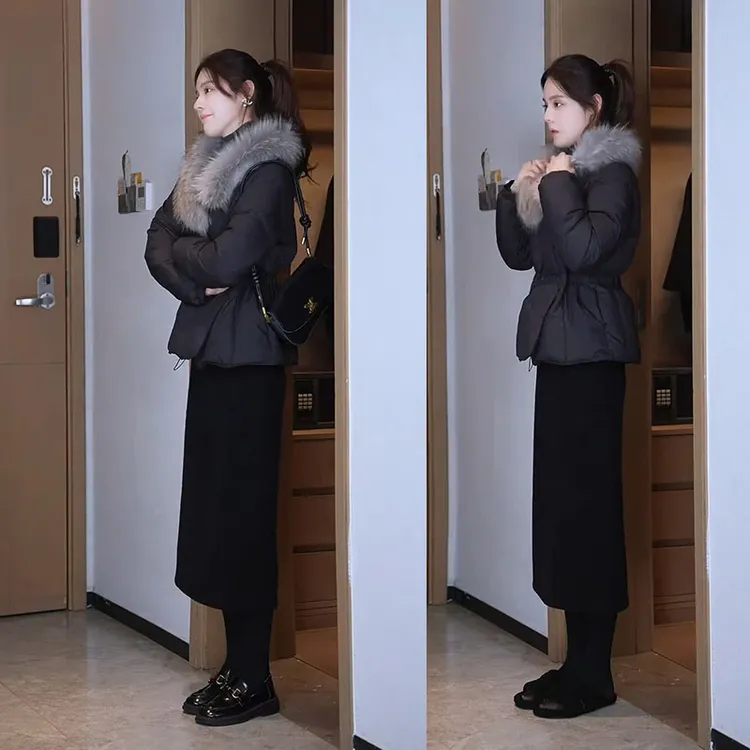 秋冬温柔系穿搭女2025新款韩版气质通勤棉服外套显瘦半身裙两件套