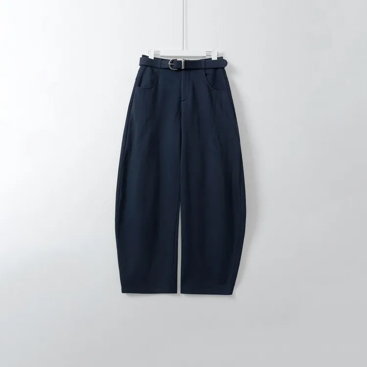 几里与麻 高腰休闲复古配腰带皮扣弯刀裤 裤长103 2100814