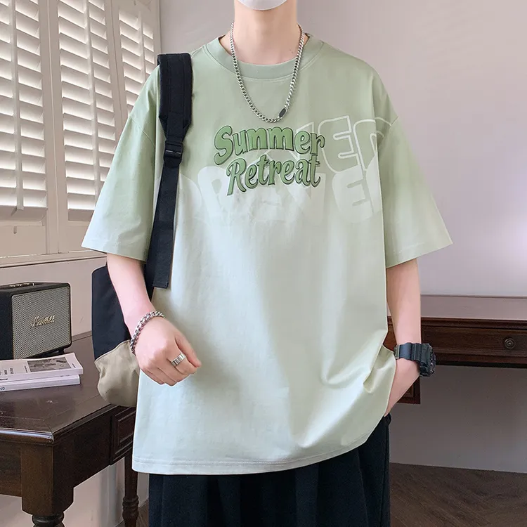 渐变短袖t恤男孩夏季新款宽松半袖上衣青少年潮牌圆领休闲打底衫