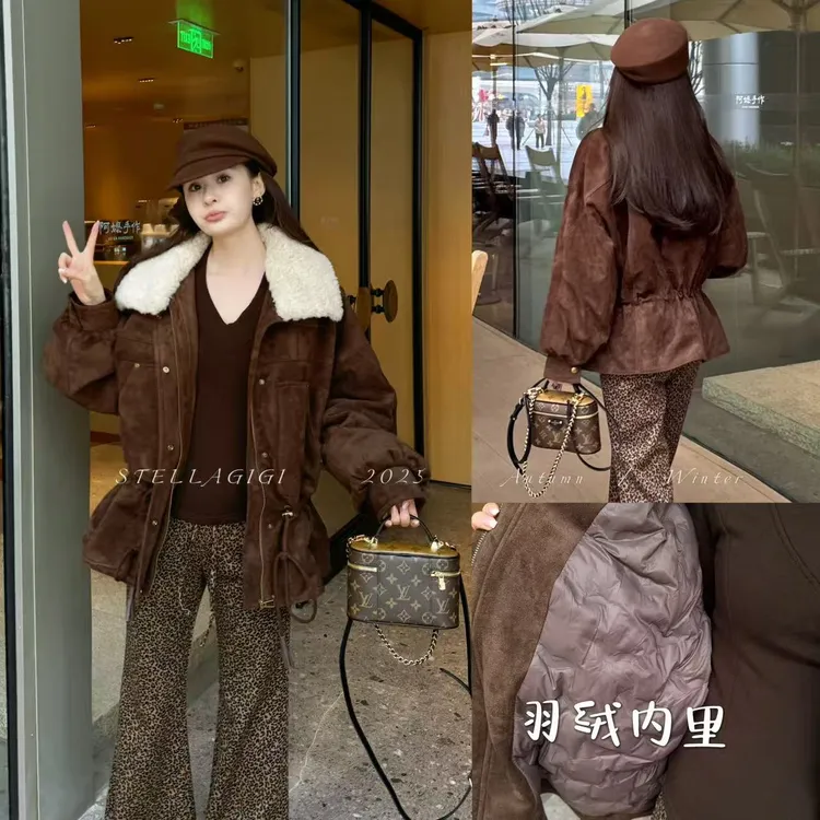 SG / 郭幂幂 AW 复古感~毛领可拆麂皮绒抽绳羽绒外套WT-20253206