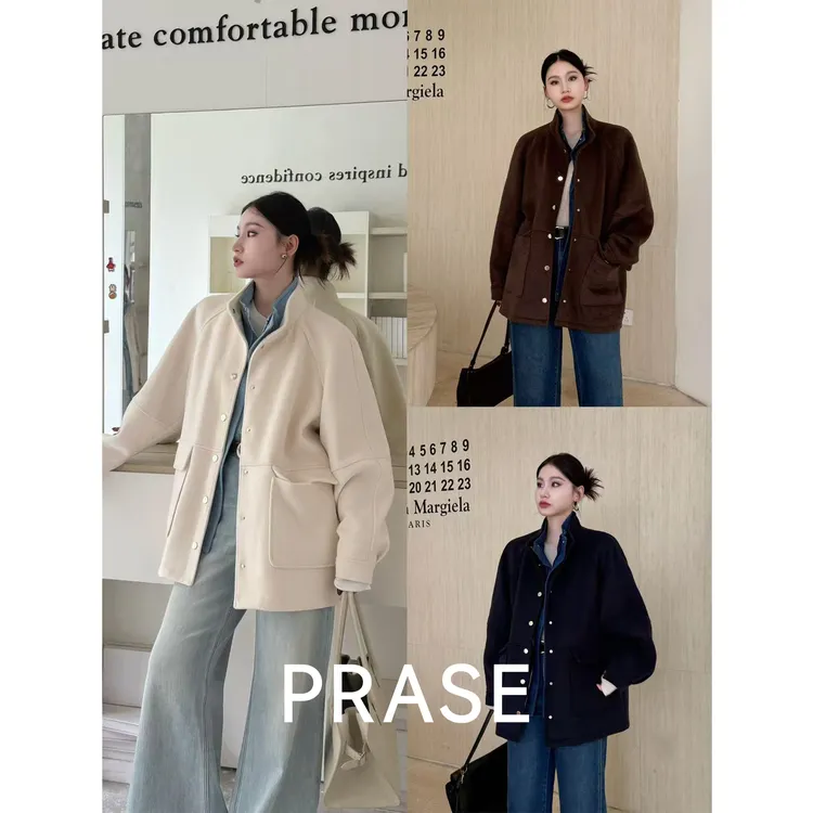 PRASE·噜【海德冬日】羊毛冬显瘦时尚假两件立领毛呢短外套PR508C14