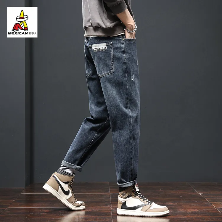 稻草人男士牛仔裤2025秋季新款爆款刺绣宽松小直筒休闲百搭长裤子