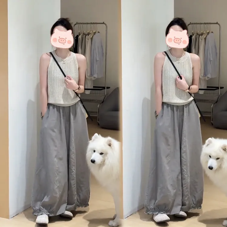 夏季小众时尚百搭挂脖温柔透气背心搭配宽松简约感休闲裤套装女潮