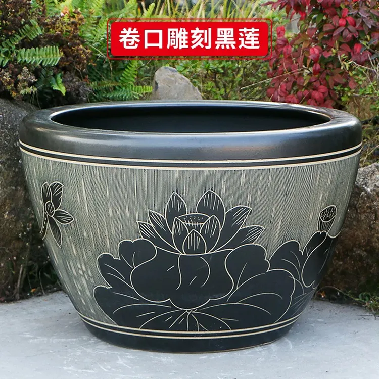景德镇陶瓷鱼缸青花缸花缸户外大水缸庭院睡莲盆荷花缸锦鲤专用缸