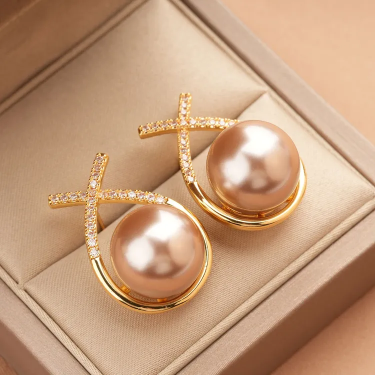 铜合金合成锆石耳饰 珍珠耳钉女气质2025年新款潮高级感时尚耳环