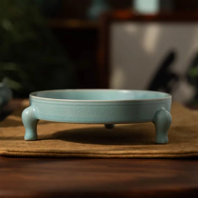 简匠 汝窑当代手工仿古釉支钉三足洗壶承不完美特价直径约13.5cm